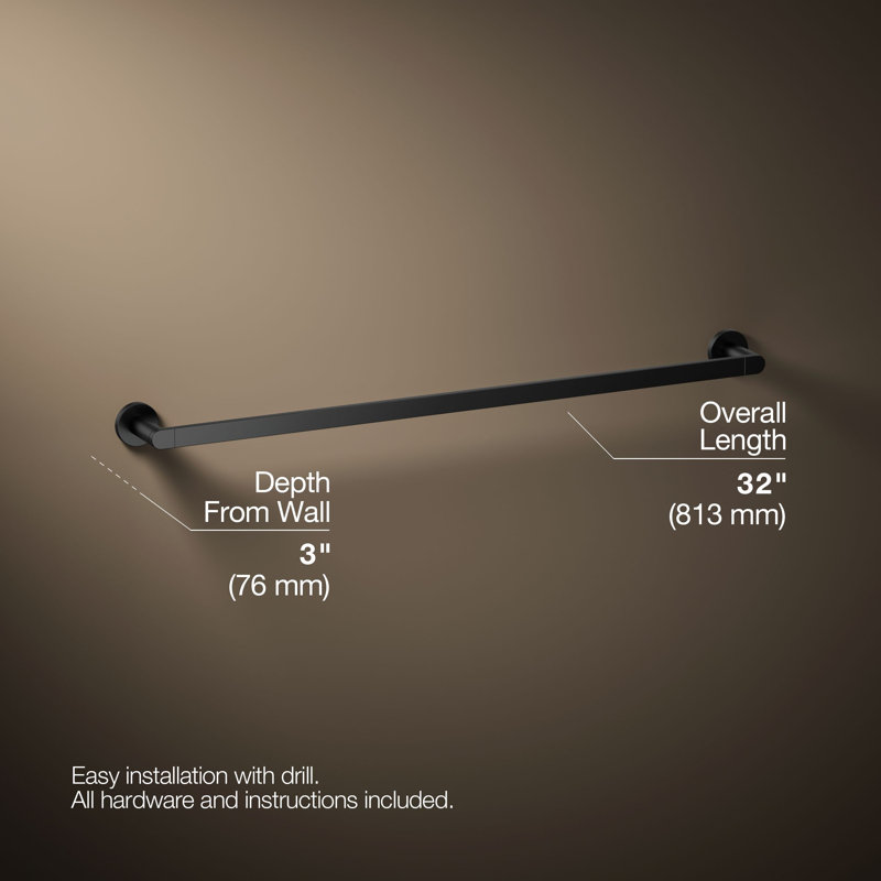 18" Wall Mounted Towel Bar, 30"W, Matte Black