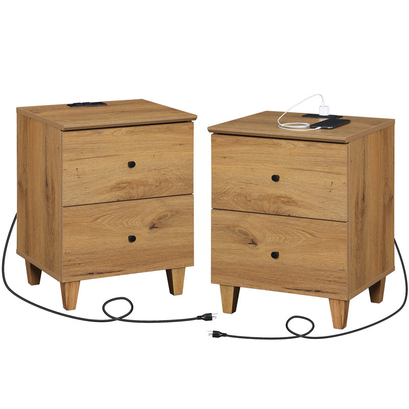 Table de chevet 2 tiroirs Cabriano, Oak Brown, Set of 2