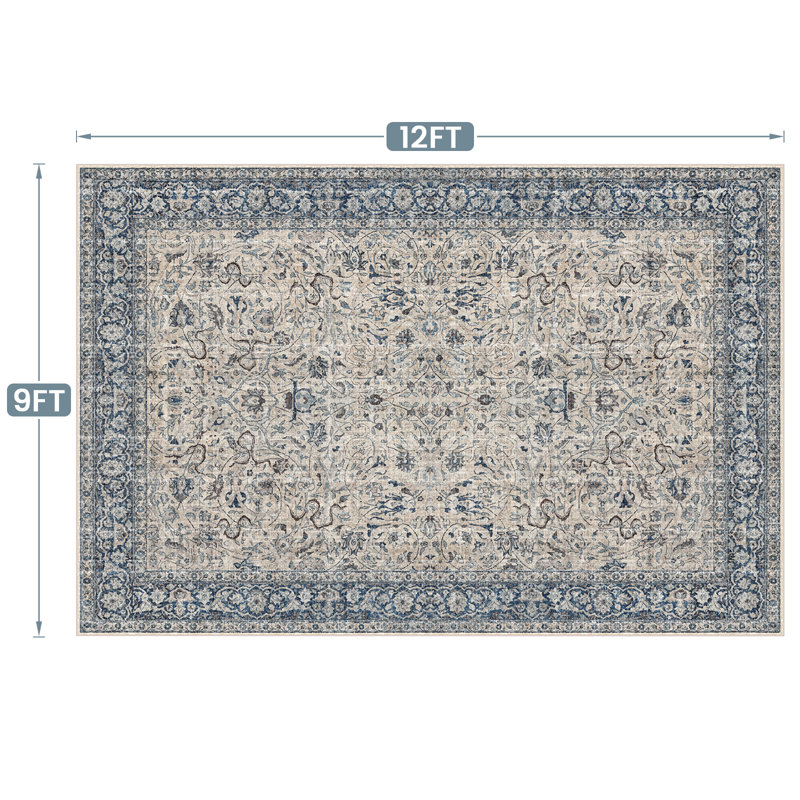 Area Rug Washable Boho Rug Soft, Non-Slip Vintage Rug for Living Room, Farmhouse, Dining Room, Indoor, Playroom