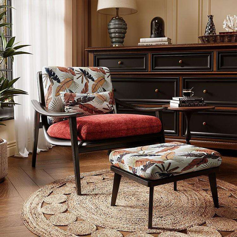 Fauteuil d'appoint simple de style français en chenille de lin et bois de coton de style français