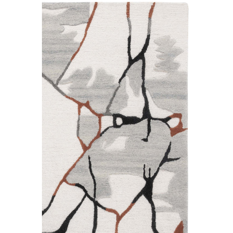 Tapis abstrait touffeté à la main Auburta ivoire / gris / brun, Rectangulaire 3 pi x 5 pi