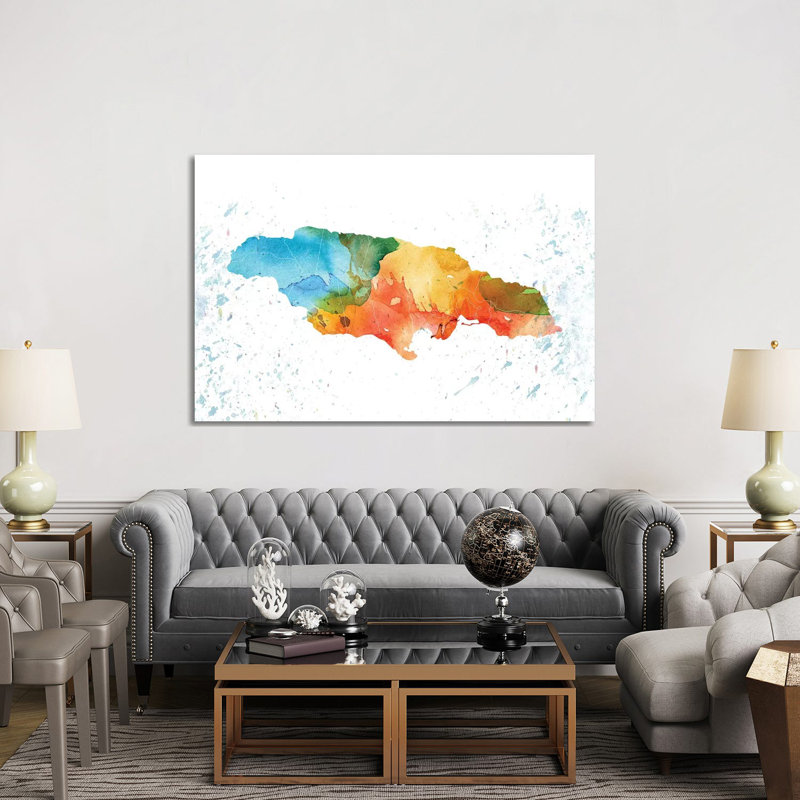 " Jamaica Colourful Map ", 40'' H x 60'' W x 1.5'' D, No Matte, Wrapped Canvas
