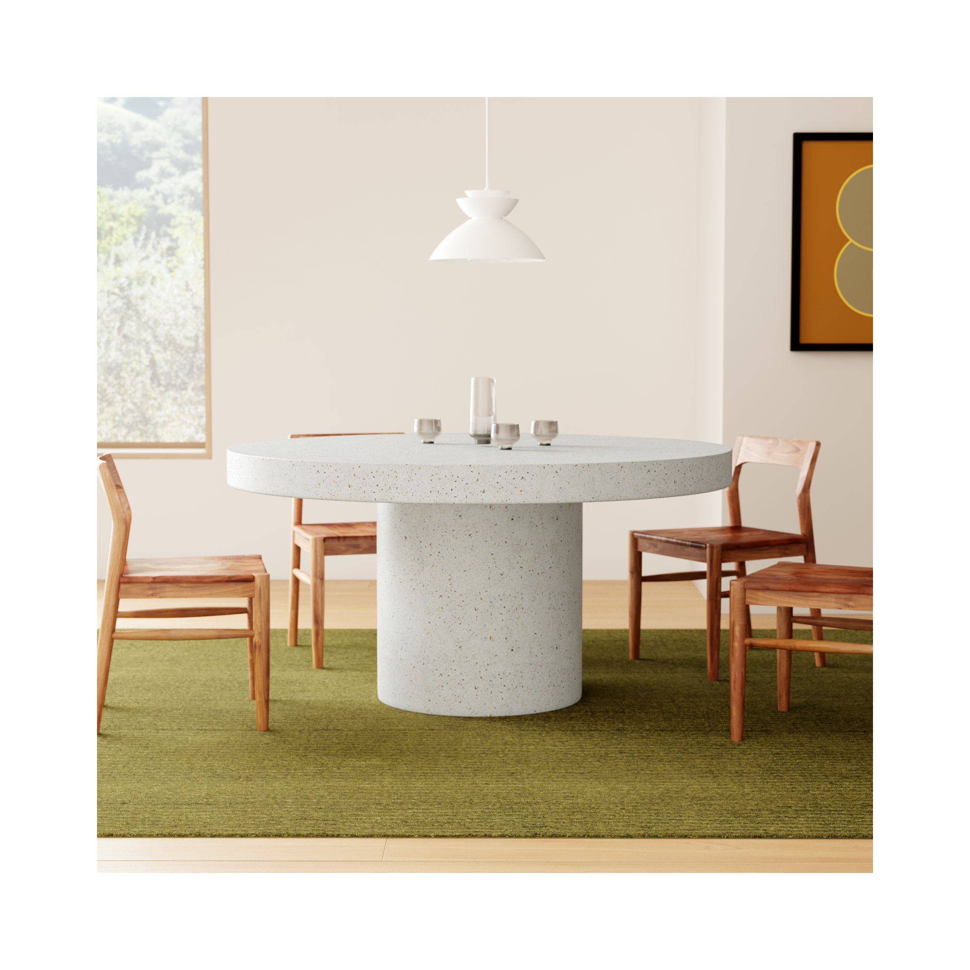 Kareen Concrete Pedestal Dining Table, 60" Round  , Ivory Terrazzo, Dining Table (30.25" Height)