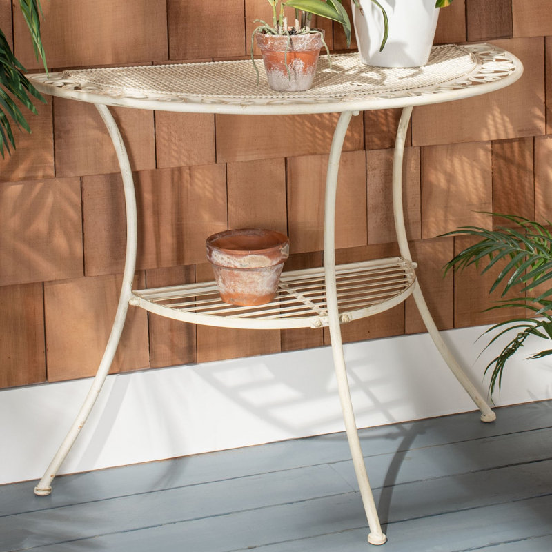 Graddy 31.5" Outdoor Half Moon Console Table, Pearl White