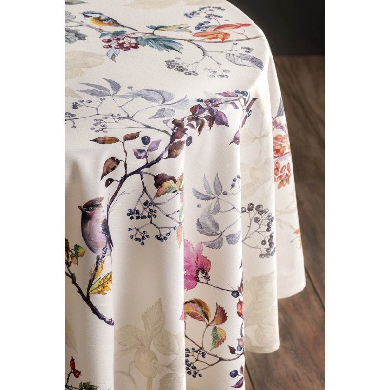 100% Cotton Round Christmas Tablecloth, Beige, 63" x 63"