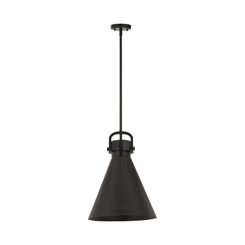Luminaire suspendu simple 1 lumière Bernhardiène, Noir mat, Noir mat, H 19,63 po x l 16 po x P 16 po