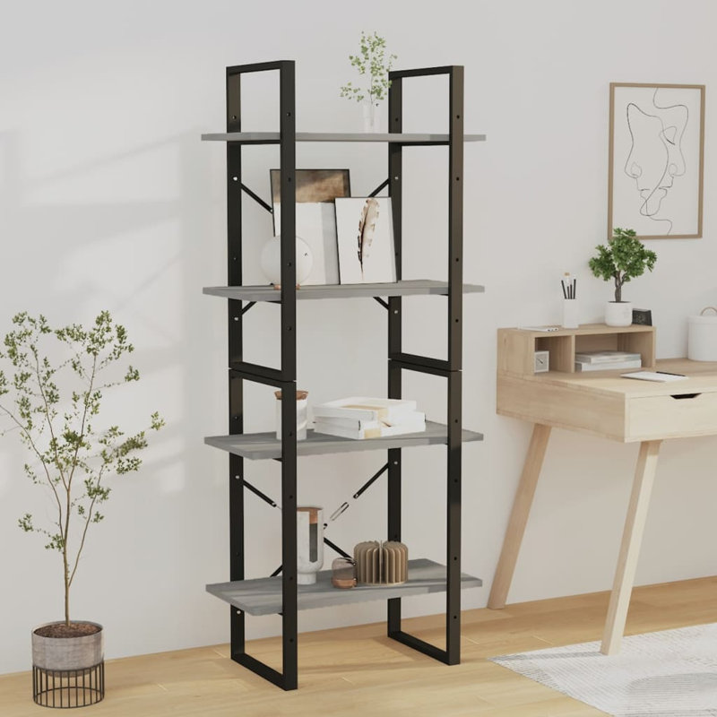 Book Cabinet Engineered Wood And Metal Medium, Grey
