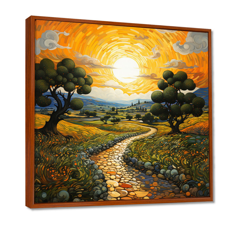 Vangogh Olive Grove in Province Painting Print, 36" H x 36" W, Brown, Floater Framed