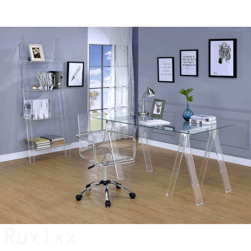 Chaise de bureau en acrylique transparent et chrome, avec roulettes