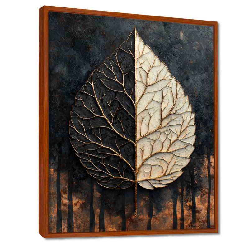 «Modern Modern Leaves Dark Symetry Of Winter II» - art mural feuilles, H 40 po x l 30 po, Brun