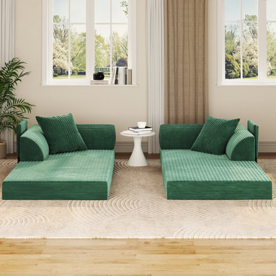 Causeuse convertible en velours côtelé Boneless de 79 po avec coussins et poches de rangement pour accoudoirs