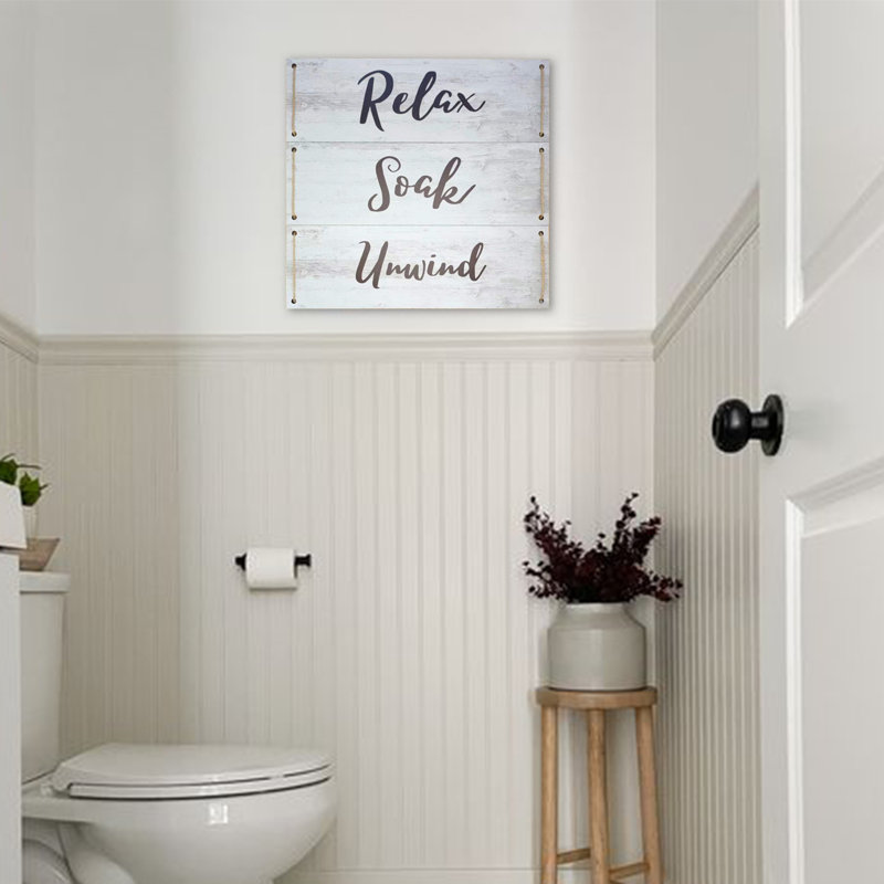 " Rustic Bathroom Wall Décor Wood Sign Relax Soak Unwind Sign " 3 - Pieces