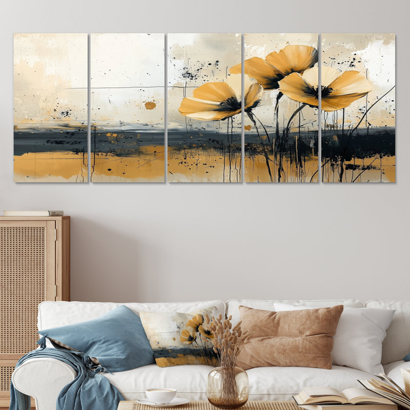 Minimalisme, désert, fleur d'œillets I - œillets, art mural - décoration murale traditionnelle, H 32 po x l 80 po, 5