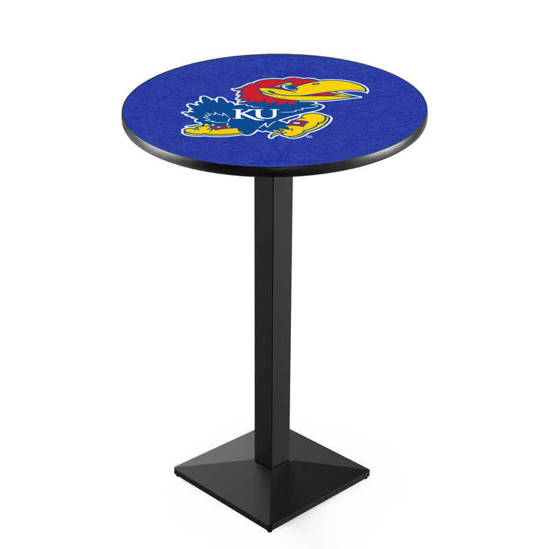 Round Metal Base Dining Table, University of Kansas, Black Wrinkle
