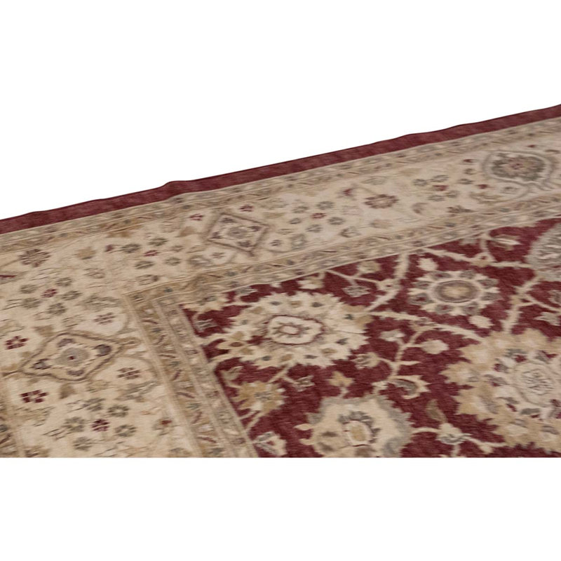 Tapis rouge / beige / brun en laine noué à la main de conception unique 10 pi x 13 pi 9 po
