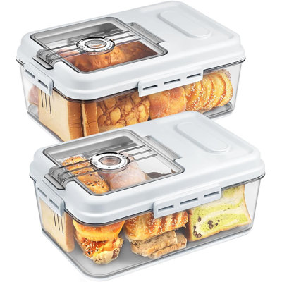 2 Pack Bread Box For Kitchen Countertop Airtight Bread Container With Lid Time Recording Plastic Storage For Homemade Bread, Toast, Loaf And Cookies