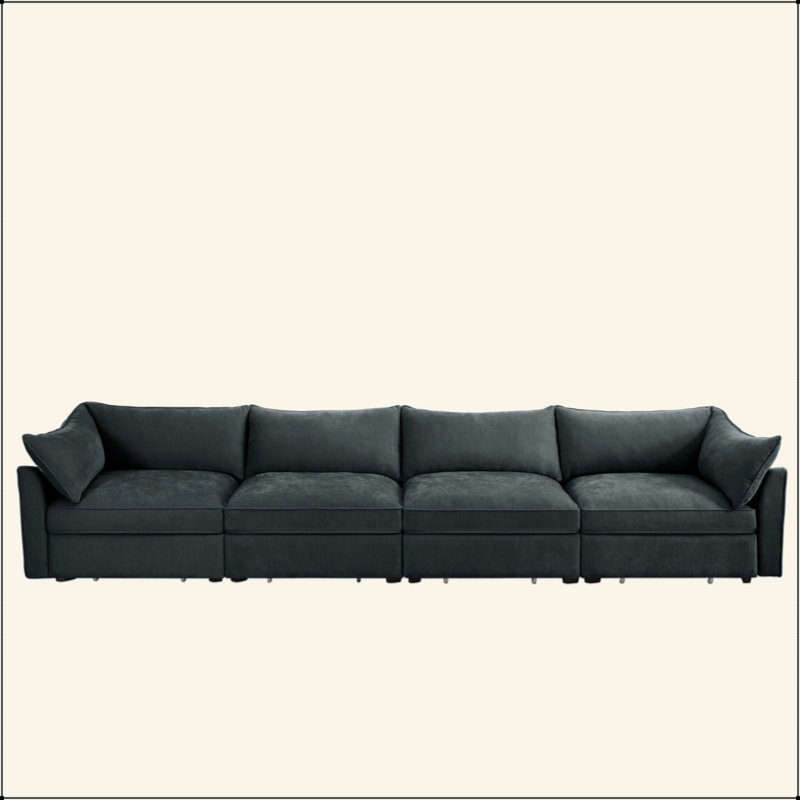 Très grand canapé pour 4 personnes à assise large et profonde, canapé 4 places avec tiroir de rangement sous chaque siège, canapé surdimensionné à 4 places, chenille