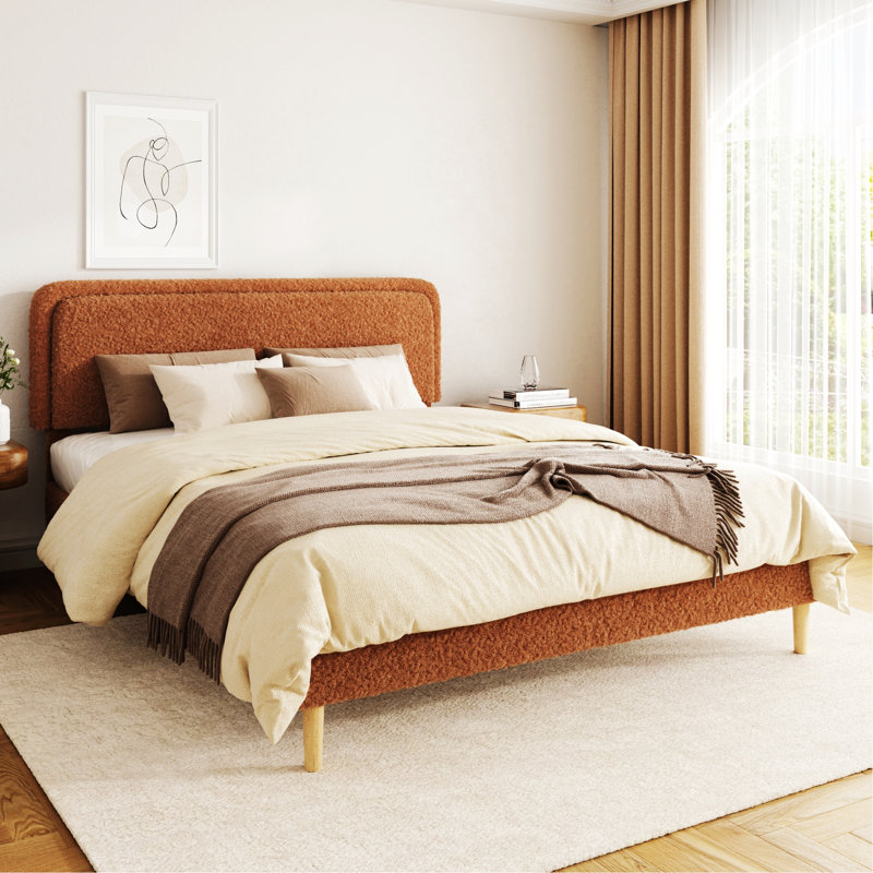 Cadre de lit pour la maison, cadre de lit plateforme, lit tapissier avec tête de lit réglable en hauteur, King, Brown