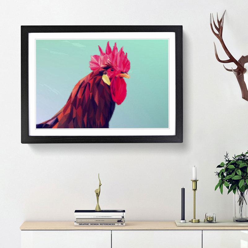 Geometric Rooster in Abstract - Framed Print, 48cm H x 65cm W x 2cm D, Black Framed