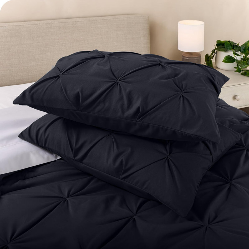 High Quality Microfiber Pintuck Duvet Cover With Pillowcases, Black, Single Duvet Cover + 1 Standard Pillowcase