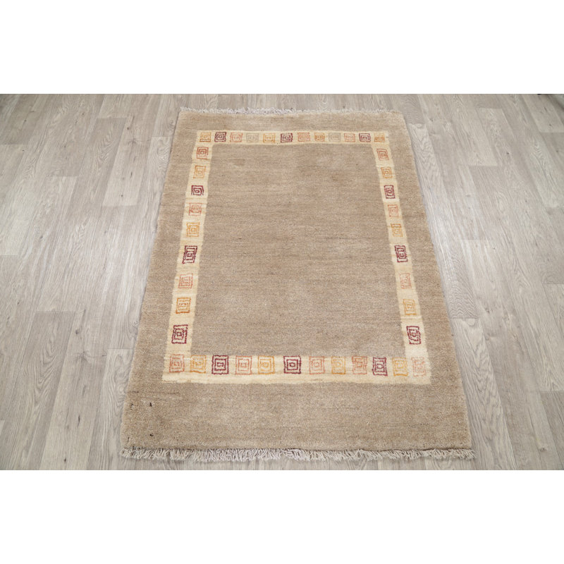 Tapis de zone en laine jaune/brun 3 pi 6 po x 4 pi 9 po one-of-kind à la main noué la new age Margene