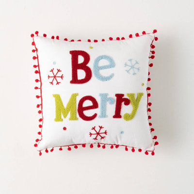 14" Be Merry Holiday Christmas Throw Pillow, Multicolor