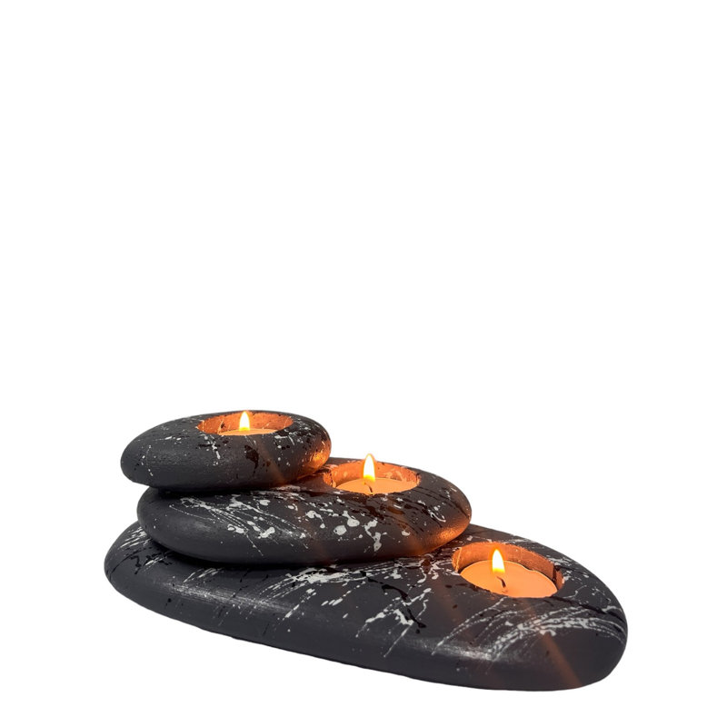 3 Piece Concrete Tabletop Candlestick Set, Grey
