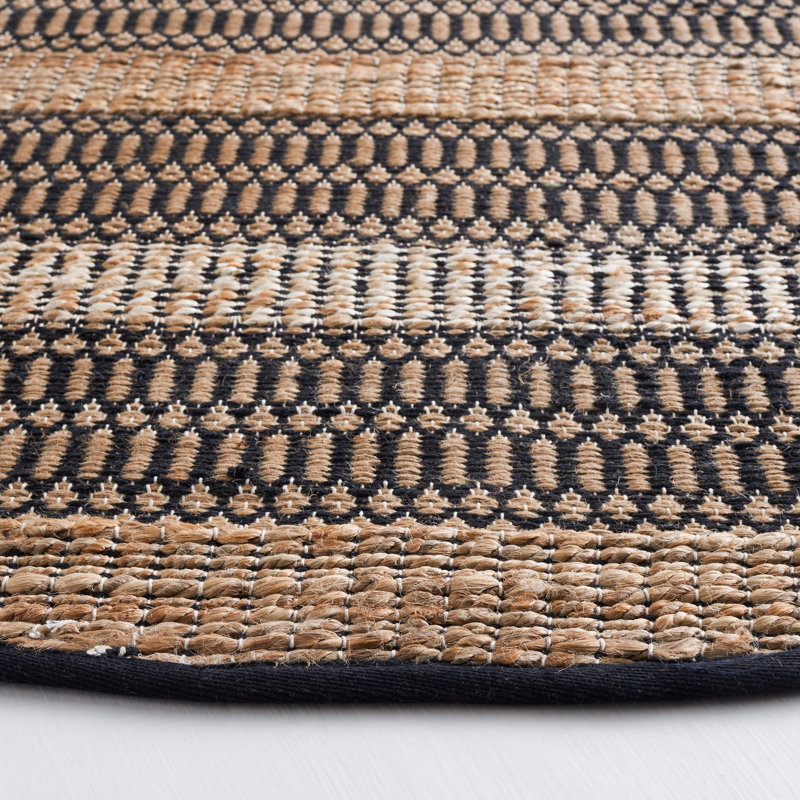 Friedland Geometric Flatweave Black/Natural Area Rug, Round 7'