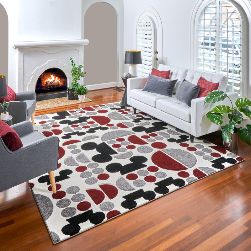 Mickey's Funhouse Geometric Red Synthetic 8'x10' Kids Area Rug