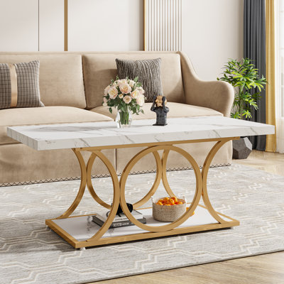 Mattheu Rectangle Faux Marble Coffee Table with Storage