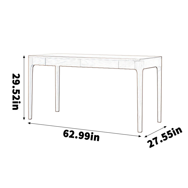 Bureau long en noyer noir, H 29,52 po x l 62,99 po x P 27,55 po