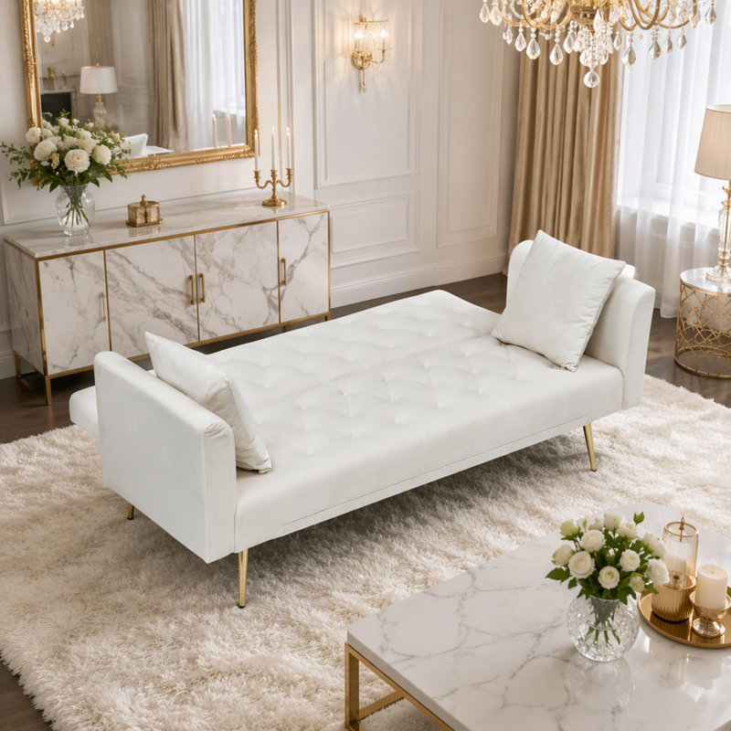 Canapé-lit convertible double pliant pour le salon avec dossier réglable et revêtement en velours pour plus de confort et de style