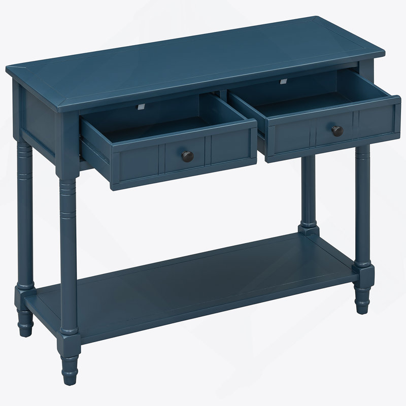 Console de style traditionnel avec deux tiroirs et une tablette inférieure, Bleu marine foncé