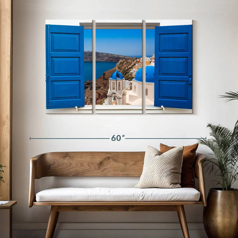 Vue de la fenêtre Gillard Oia, H 32 po x l 50 po