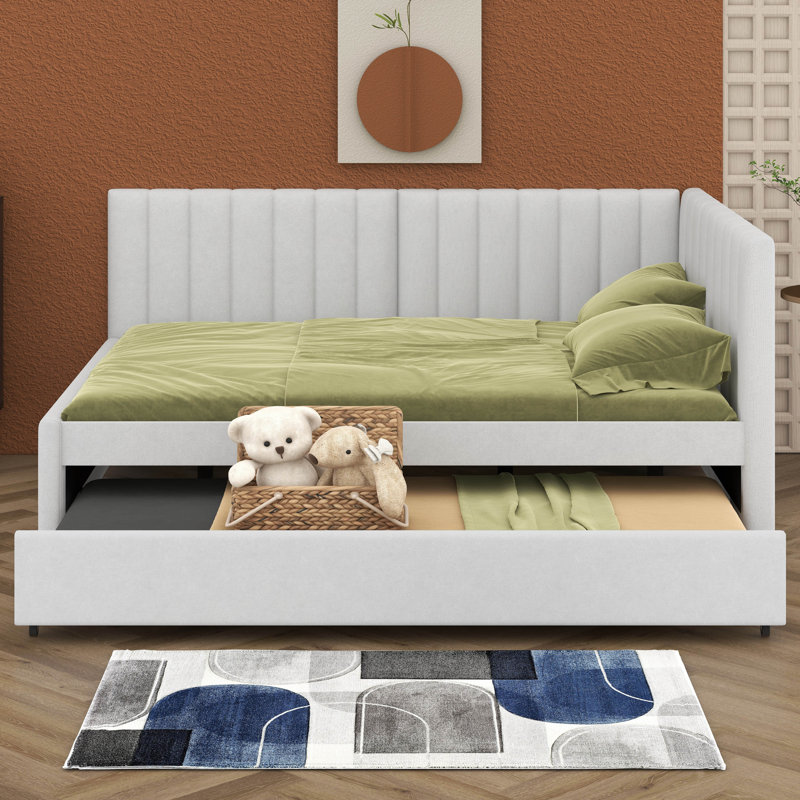 Full Size Upholstered Daybed With Trundle, Beige