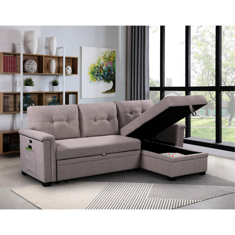 Canapé-lit modulaire gris avec chaise de chargement et de rangement 84 po, coutures dodues