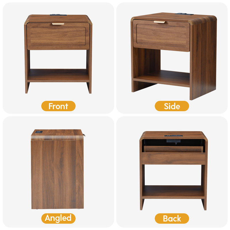 End Table With Charging Station, Walnut