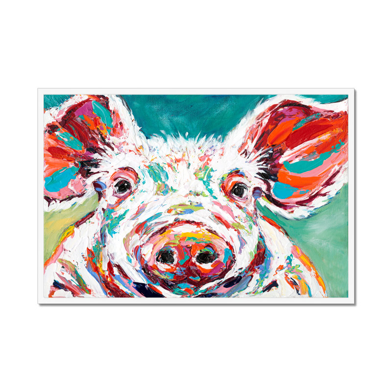 Piggy II by Carolee Vitaletti - Painting, 24cm H x 34cm W, White Single Picture Framed Paper