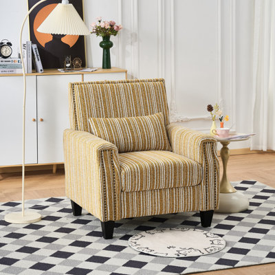 Fauteuil d'appoint moderne avec accoudoirs, fauteuil rembourré confortable pour le salon, fauteuil rayé jaune et blanc avec garniture cloutée, pour le salon, la chambre à coucher, l'appartement, le bureau