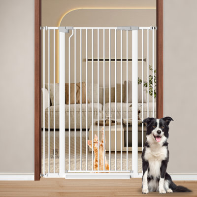 Barrière de sécurité 51 po pour chat et animal de compagnie de 51 po de largeur, barrière de sécurité de 29,92 po à 39,99 po avec barrière de sécurité, barrière à fermeture automatique à double sens, barrière étroite en métal de 1,37 po pour les escaliers et les portes d'intérieur