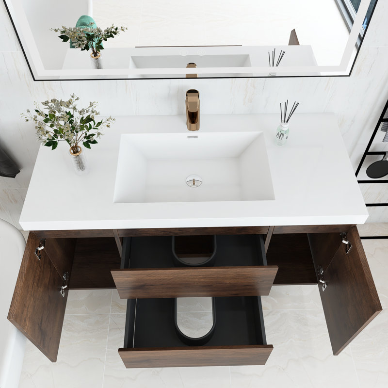 Scottsburg 48'' Single Sink Wall Mounted Bathroom Vanity with Resin Top, Rose Wood