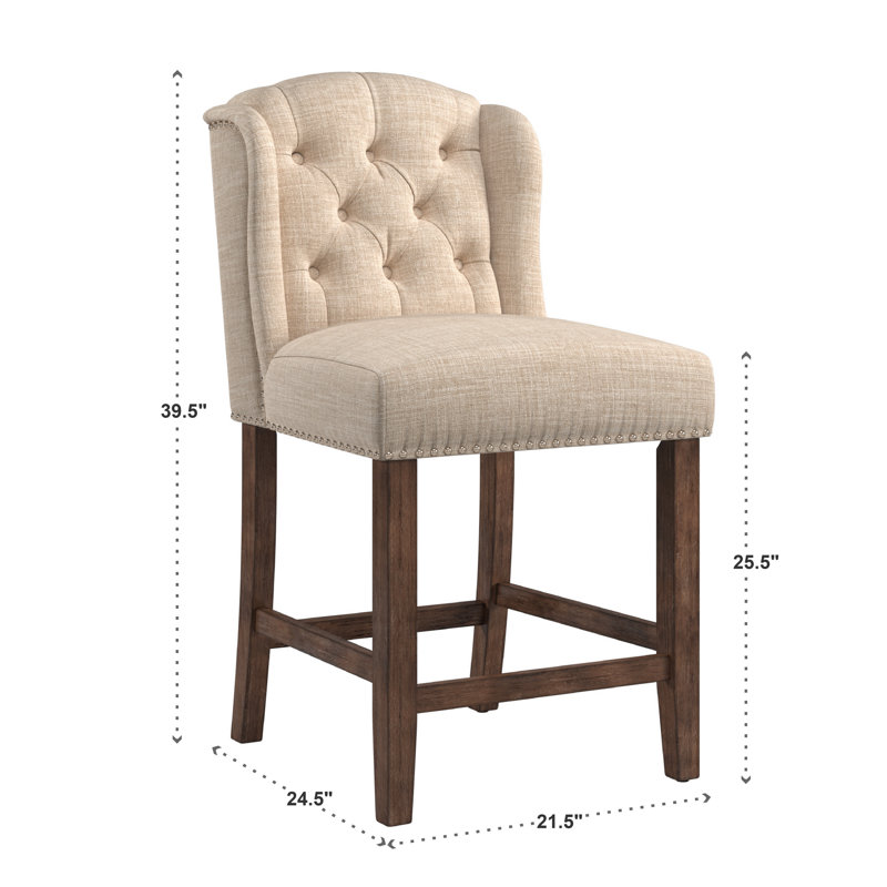 Rhuardhi Counter Stool, Beige Linen, Counter Stool (25.5" Seat Height), Brown
