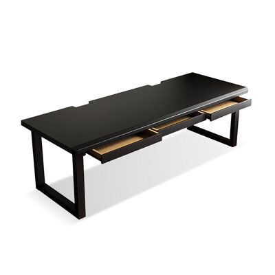 Bureau d'écriture rectangulaire en bois massif noir avec 3 tiroirs