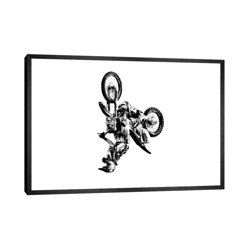 Motocross Flip White - Print on Canvas, 66.04 cm H x 45.72 cm W, Black Framed