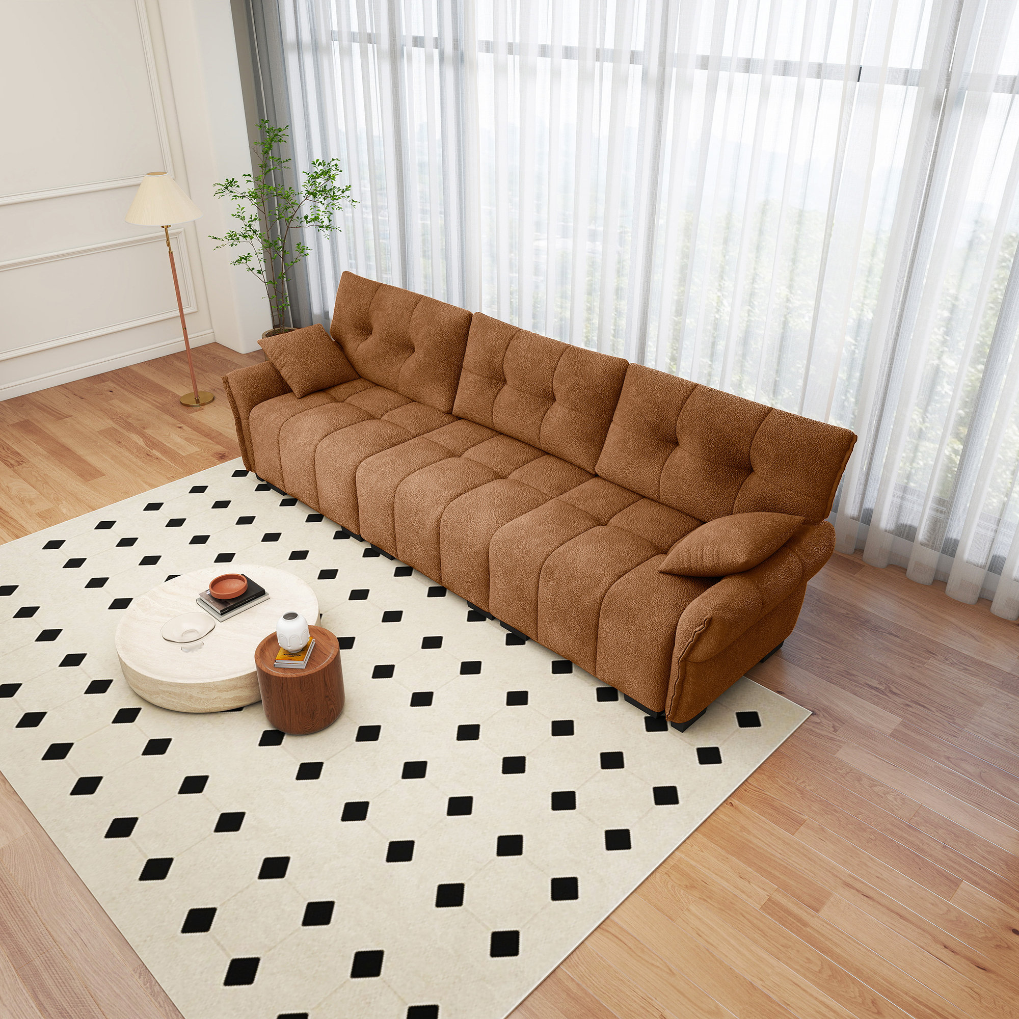 Mercer41 3 - Seater Sofa Set, With 2 Ottomans & Pillows, Has Solid Wood ...