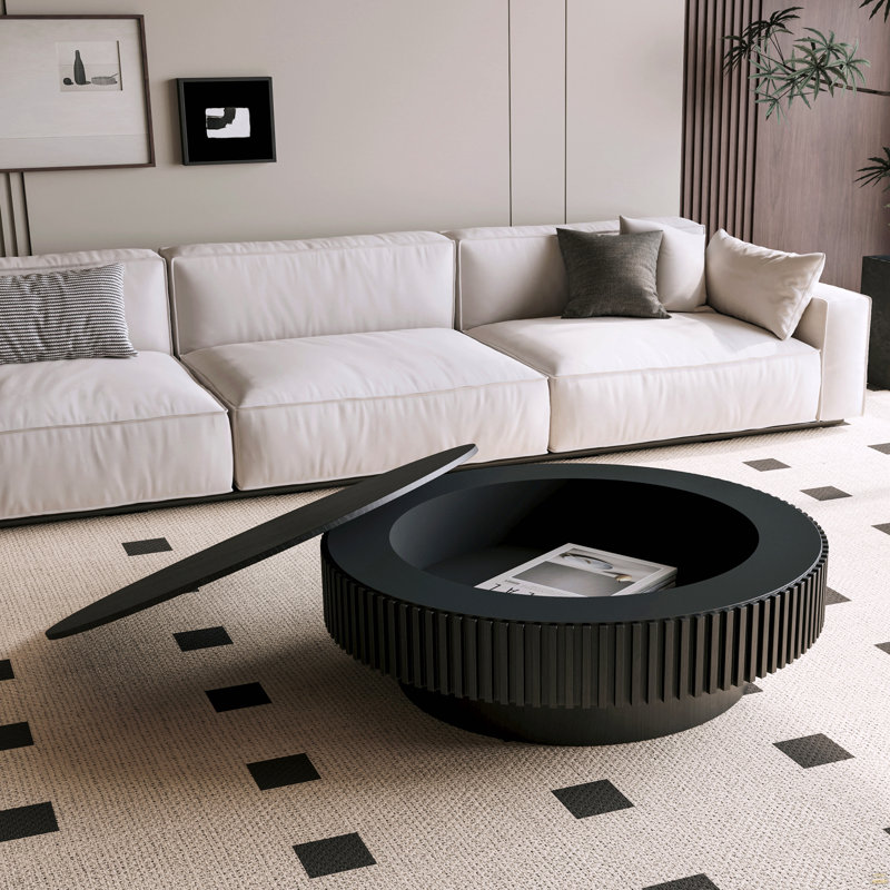 Table basse 39,37 "ronde avec rangement, Noir