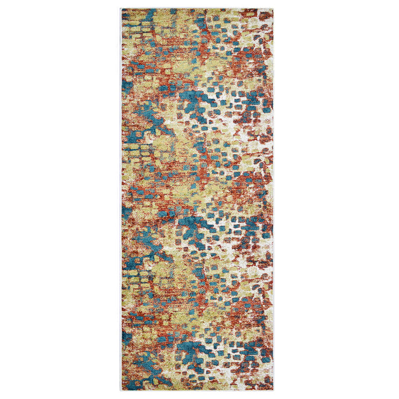 Manns Manns Machine Made Heatset Polypropylene Area Rugs - Runner, Caramel Blue Color, Contemporary Modern Design, Low Pile Machine Made Area Rugs for Living Room, Bed Room