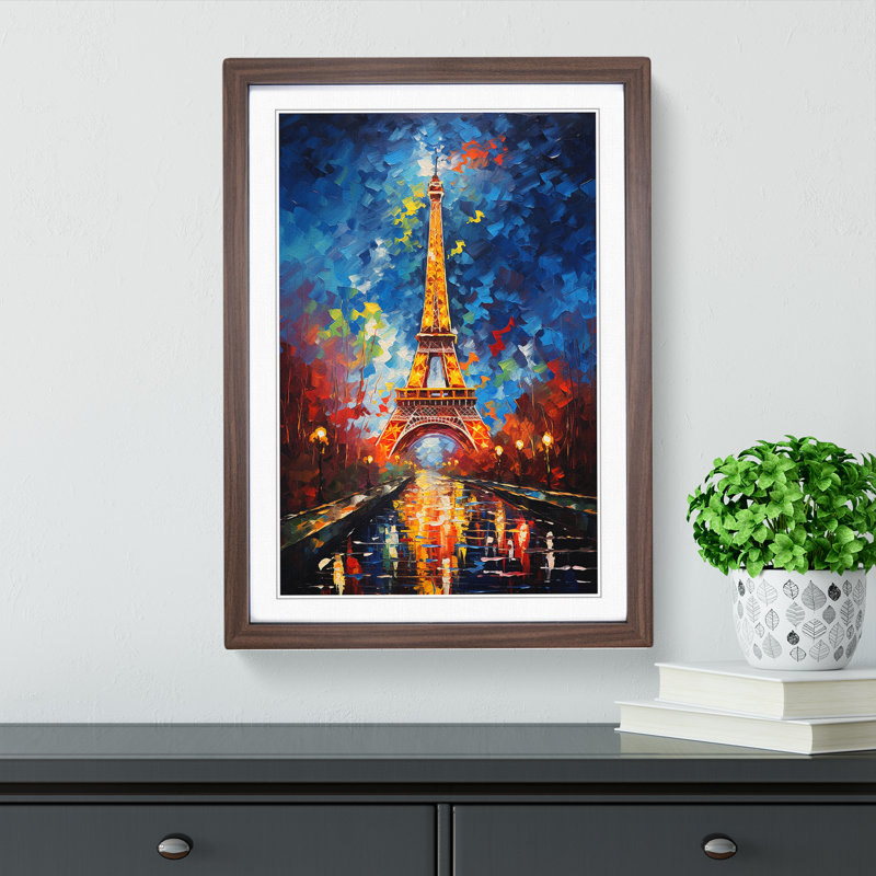 Eiffel Tower Action Painting 1 Piece Single Picture Frame Wall Art, 64cm H x 46cm W, Walnut Framed