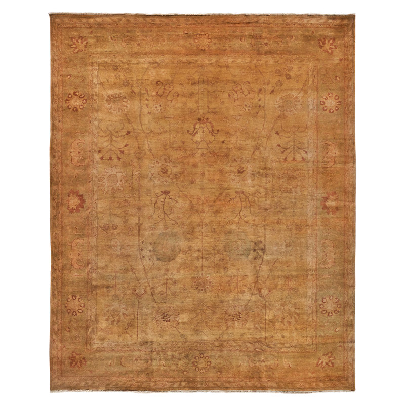 Handmade Red Floral Wool Rectangular Area Rug 11'9" x 14'4"