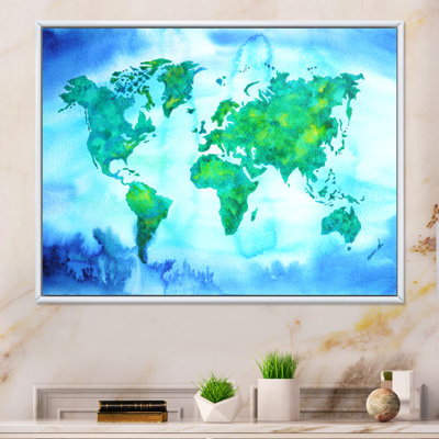 " World Map Blue Green Tone III "